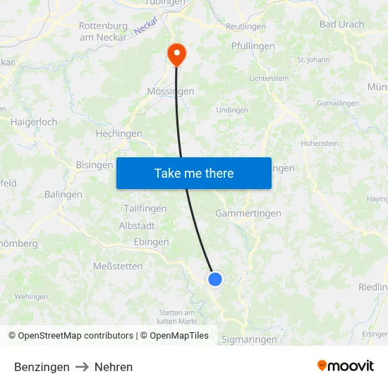 Benzingen to Nehren map