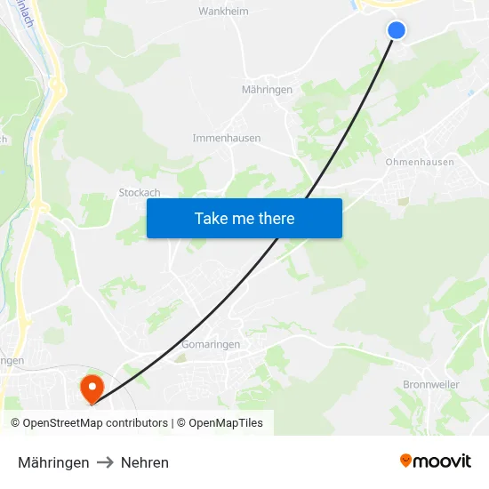 Mähringen to Nehren map