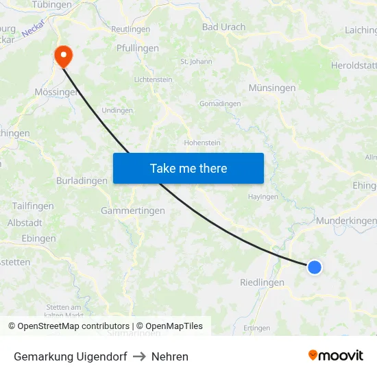 Gemarkung Uigendorf to Nehren map