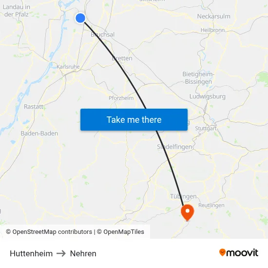 Huttenheim to Nehren map