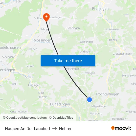 Hausen An Der Lauchert to Nehren map