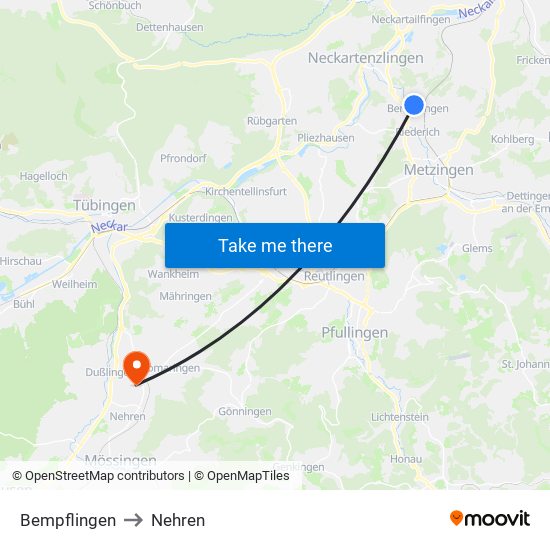 Bempflingen to Nehren map