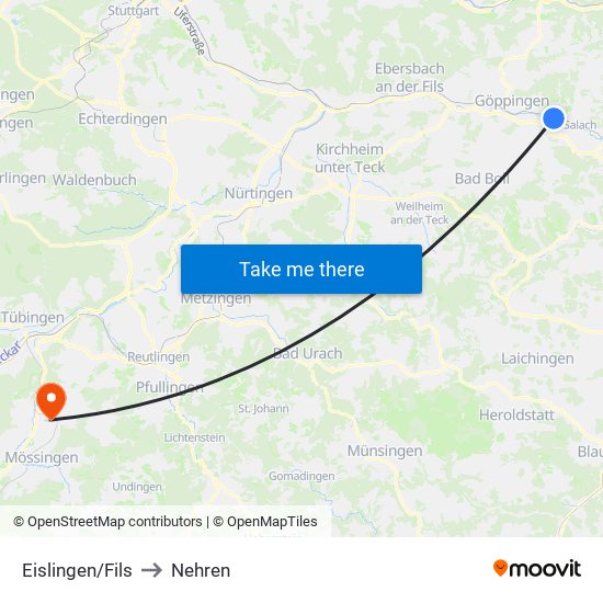 Eislingen/Fils to Nehren map