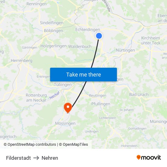 Filderstadt to Nehren map