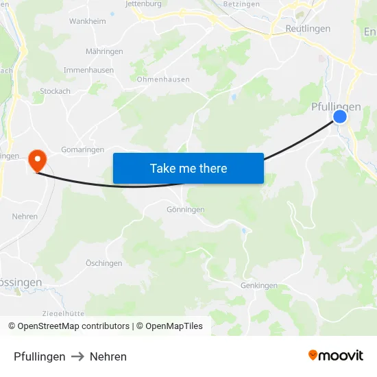 Pfullingen to Nehren map