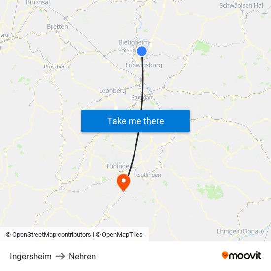 Ingersheim to Nehren map