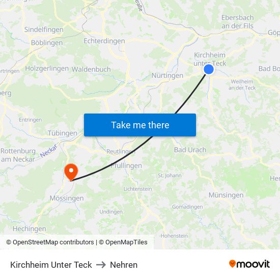 Kirchheim Unter Teck to Nehren map