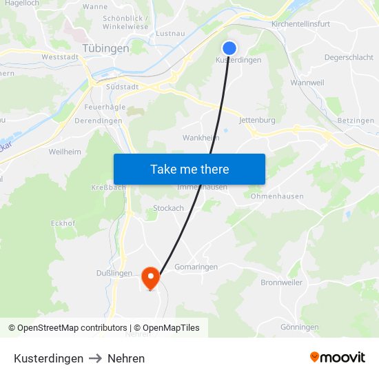 Kusterdingen to Nehren map