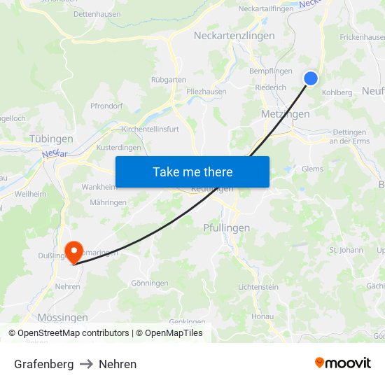 Grafenberg to Nehren map