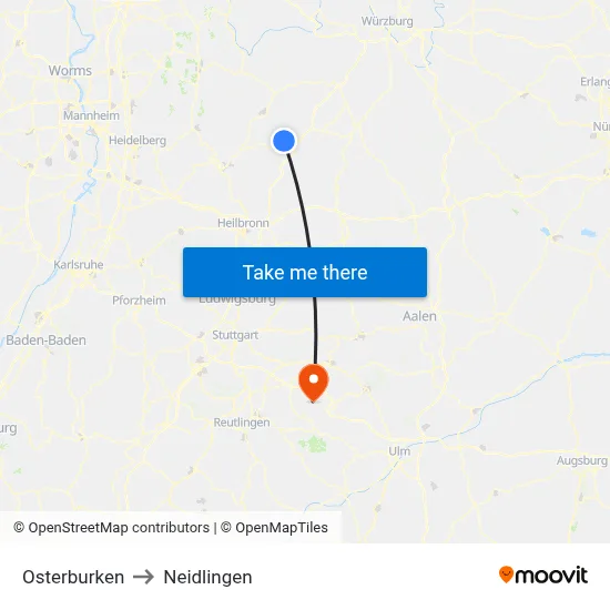 Osterburken to Neidlingen map