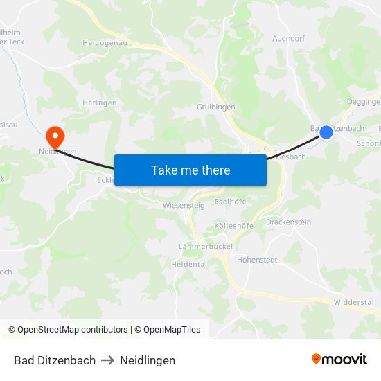 Bad Ditzenbach to Neidlingen map