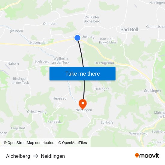 Aichelberg to Neidlingen map
