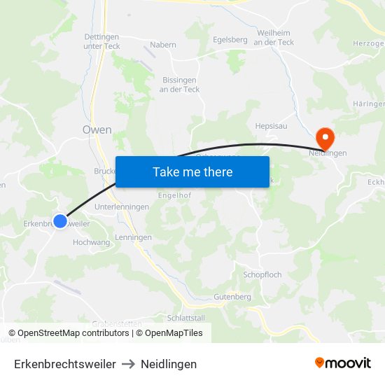 Erkenbrechtsweiler to Neidlingen map