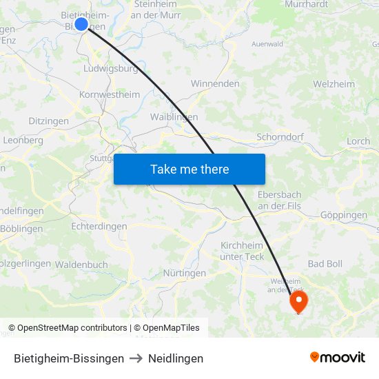 Bietigheim-Bissingen to Neidlingen map