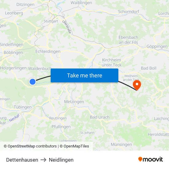 Dettenhausen to Neidlingen map