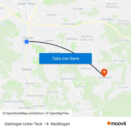 Dettingen Unter Teck to Neidlingen map