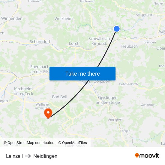 Leinzell to Neidlingen map