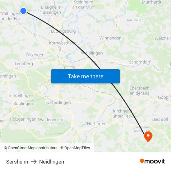 Sersheim to Neidlingen map