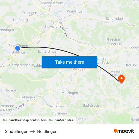 Sindelfingen to Neidlingen map