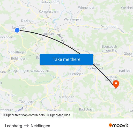 Leonberg to Neidlingen map