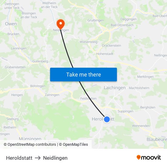 Heroldstatt to Neidlingen map