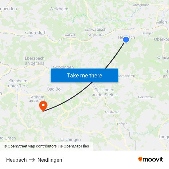 Heubach to Neidlingen map