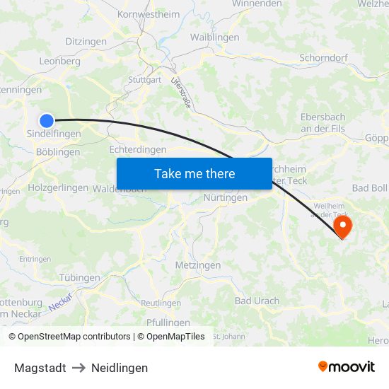 Magstadt to Neidlingen map