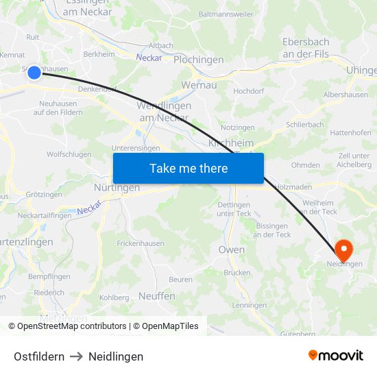 Ostfildern to Neidlingen map