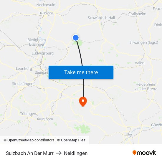 Sulzbach An Der Murr to Neidlingen map