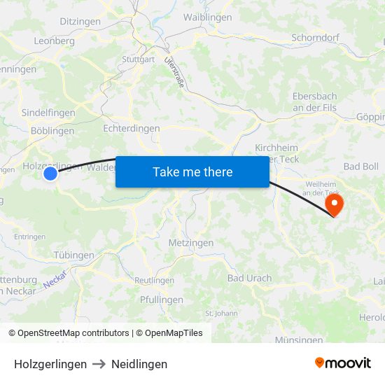 Holzgerlingen to Neidlingen map