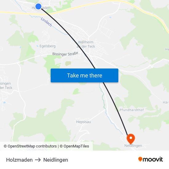 Holzmaden to Neidlingen map