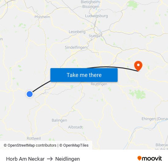 Horb Am Neckar to Neidlingen map