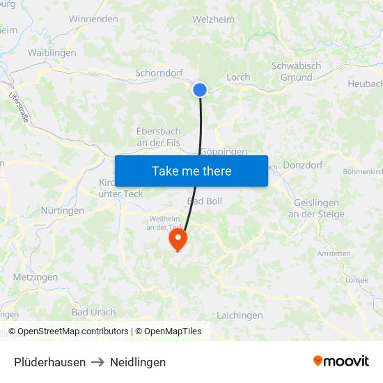 Plüderhausen to Neidlingen map