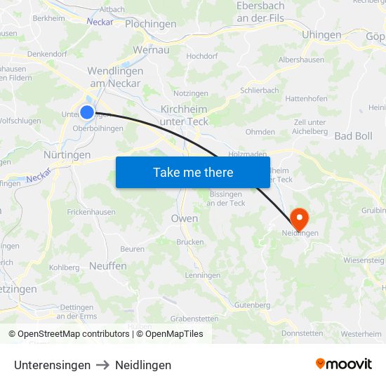 Unterensingen to Neidlingen map