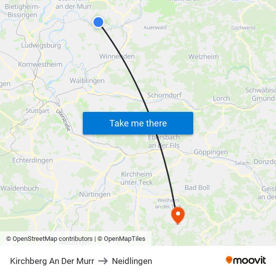 Kirchberg An Der Murr to Neidlingen map