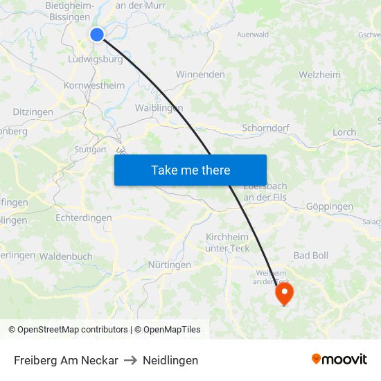 Freiberg Am Neckar to Neidlingen map