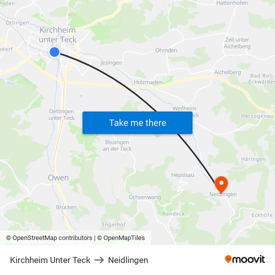 Kirchheim Unter Teck to Neidlingen map