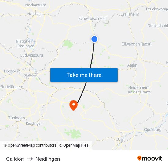 Gaildorf to Neidlingen map