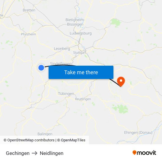 Gechingen to Neidlingen map