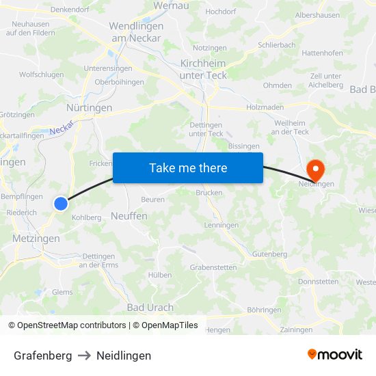 Grafenberg to Neidlingen map