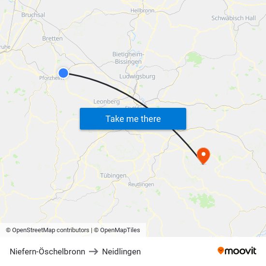 Niefern-Öschelbronn to Neidlingen map