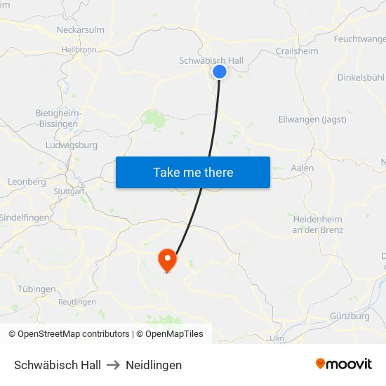 Schwäbisch Hall to Neidlingen map