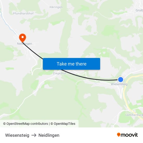 Wiesensteig to Neidlingen map