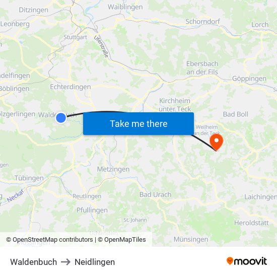 Waldenbuch to Neidlingen map