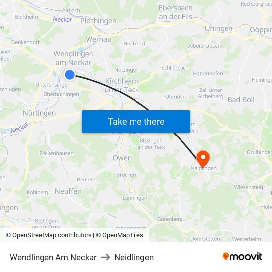 Wendlingen Am Neckar to Neidlingen map
