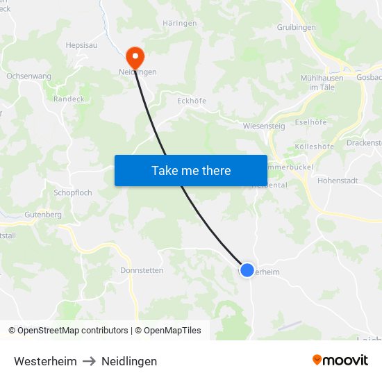 Westerheim to Neidlingen map