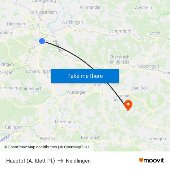 Hauptbf (A.-Klett-Pl.) to Neidlingen map