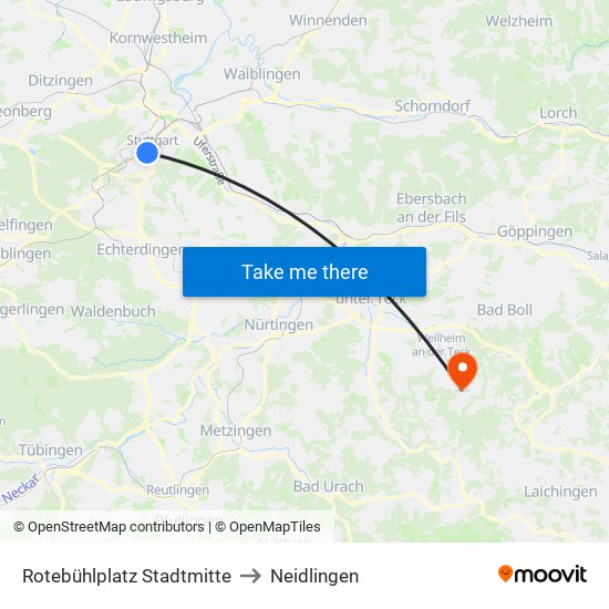 Rotebühlplatz Stadtmitte to Neidlingen map
