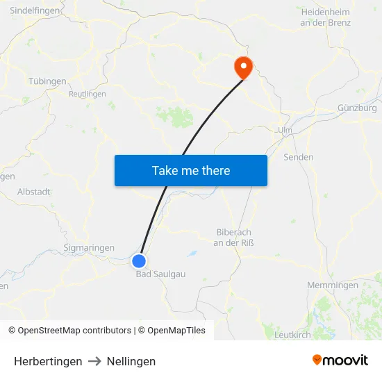Herbertingen to Nellingen map