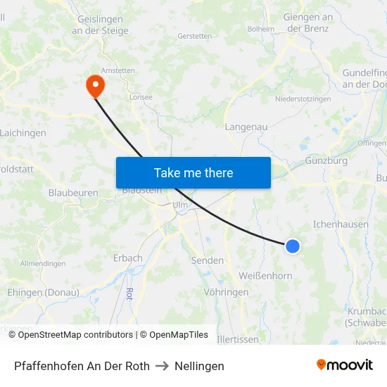 Pfaffenhofen An Der Roth to Nellingen map